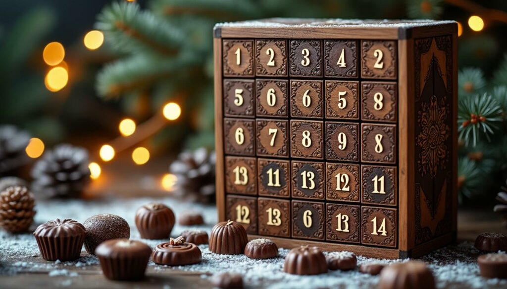 plongez dans la magie des fêtes avec notre calendrier de l'avent unique, conçu par un chocolatier passionné. chaque jour, savourez des délices chocolatés qui émerveilleront vos papilles et rendront cette saison hivernale inoubliable. offrez-vous ou offrez, un moment de pur bonheur en attendant noël!