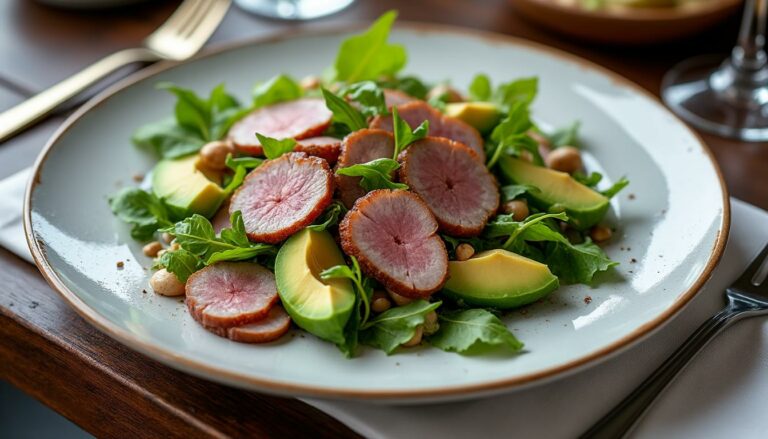apprenez à réaliser une délicieuse salade de magret de canard fumé et avocat, parfaite pour impressionner vos invités avec une touche gourmande et raffinée.