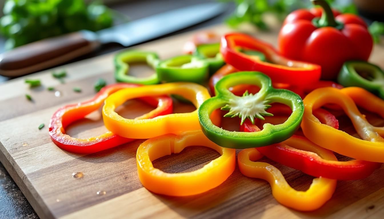 découvrez la technique parfaite pour couper les poivrons en lanières, assurant une cuisson optimale et un goût savoureux dans toutes vos recettes.