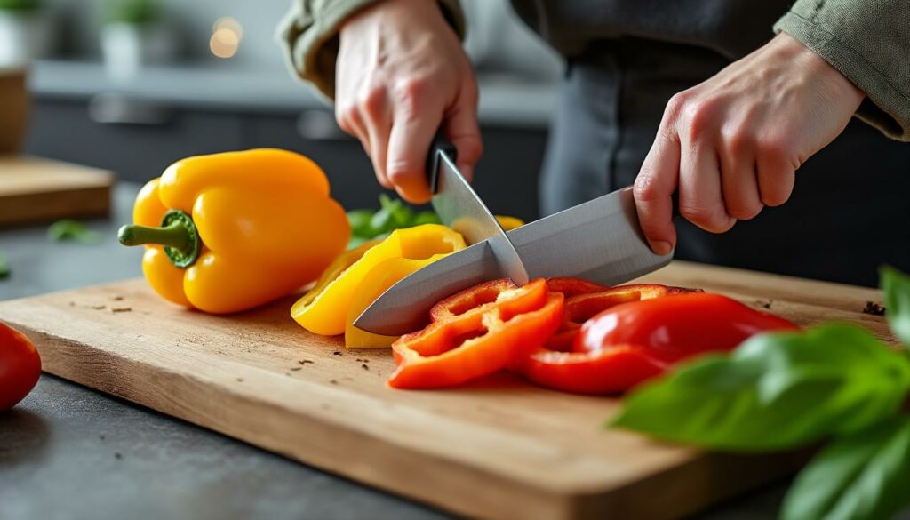 découvrez la méthode idéale pour couper vos poivrons en lanières, assurant une cuisson uniforme et savoureuse à chaque préparation.