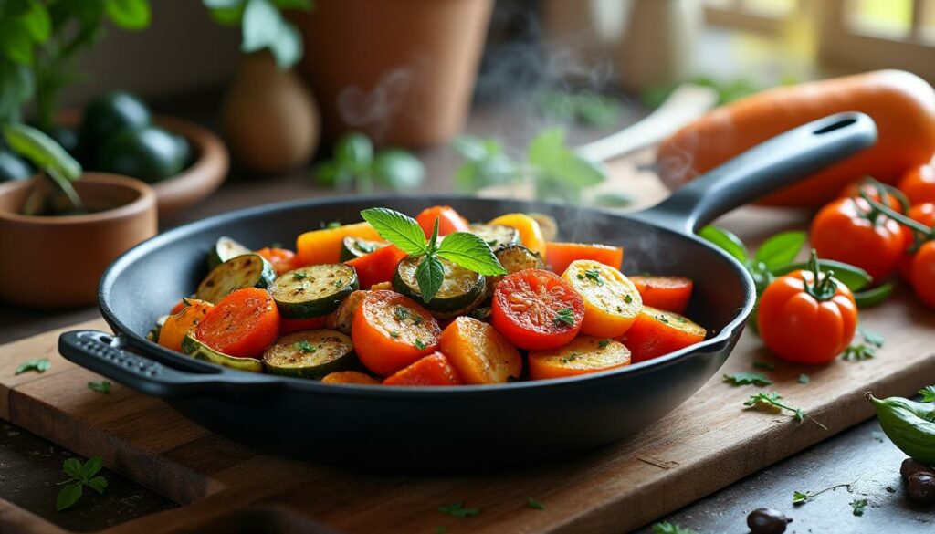 découvrez 10 recettes simples et savoureuses de légumes rôtis à la poêle, parfaites pour des repas rapides et plein de saveurs.