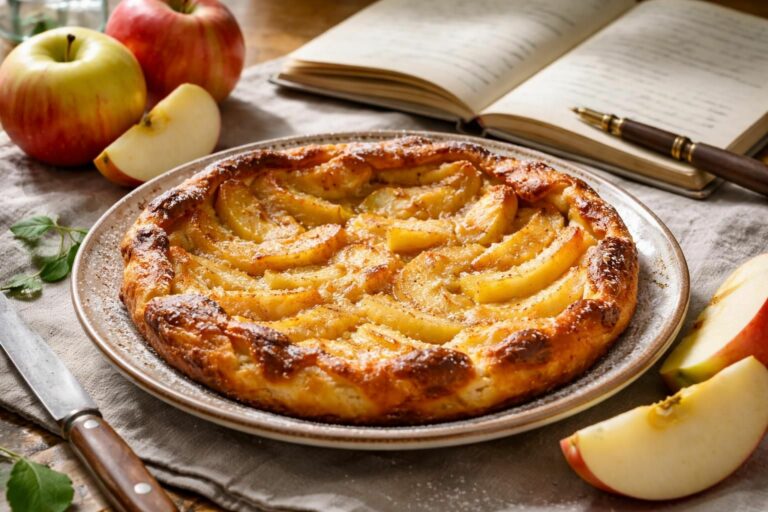 découvrez la flognarde aux pommes, une dessert traditionnel qui fera voyager vos papilles, accompagné des recettes authentiques des carnets de julie.