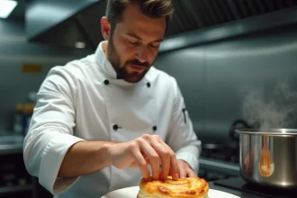 Chef professionnel préparant des vol-au-vent précuits en pâte feuilletée pour une bouchée à la reine réussie