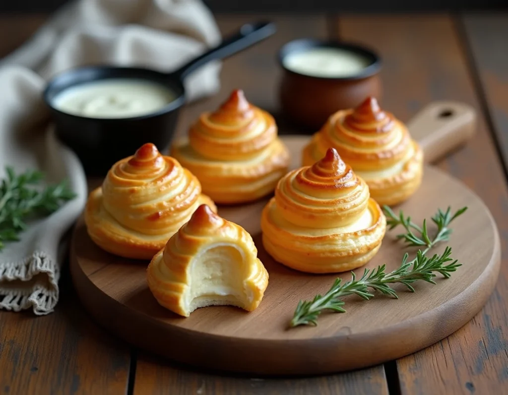 Vol-au-vent dorés précuits en pâte feuilletée avec sauce béchamel pour bouchée à la reine maison