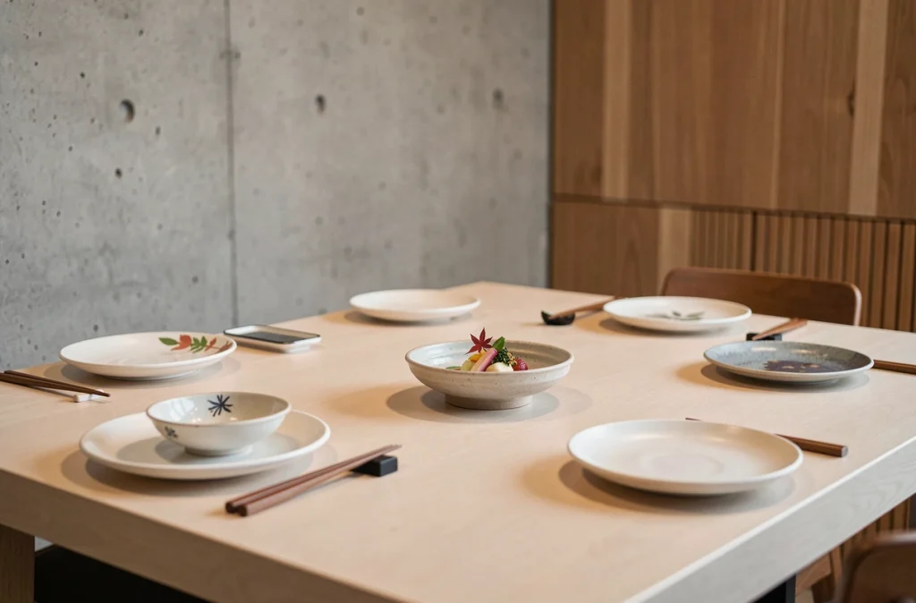 Table dressée avec vaisselle japonaise et mise en bouche raffinée au restaurant Assa à Blois, alliance de gastronomie française et d'influences asiatiques